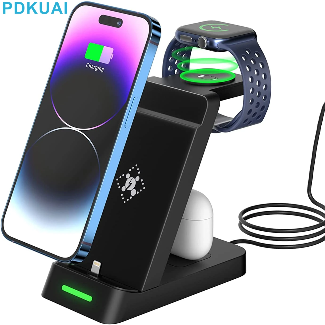 

Charging Dock Station for Apple Multiple Devices 3 in 1 Fast Wireless Charger Stand for iPhone 14 13 12 11 Airpods Pro iWatch 8