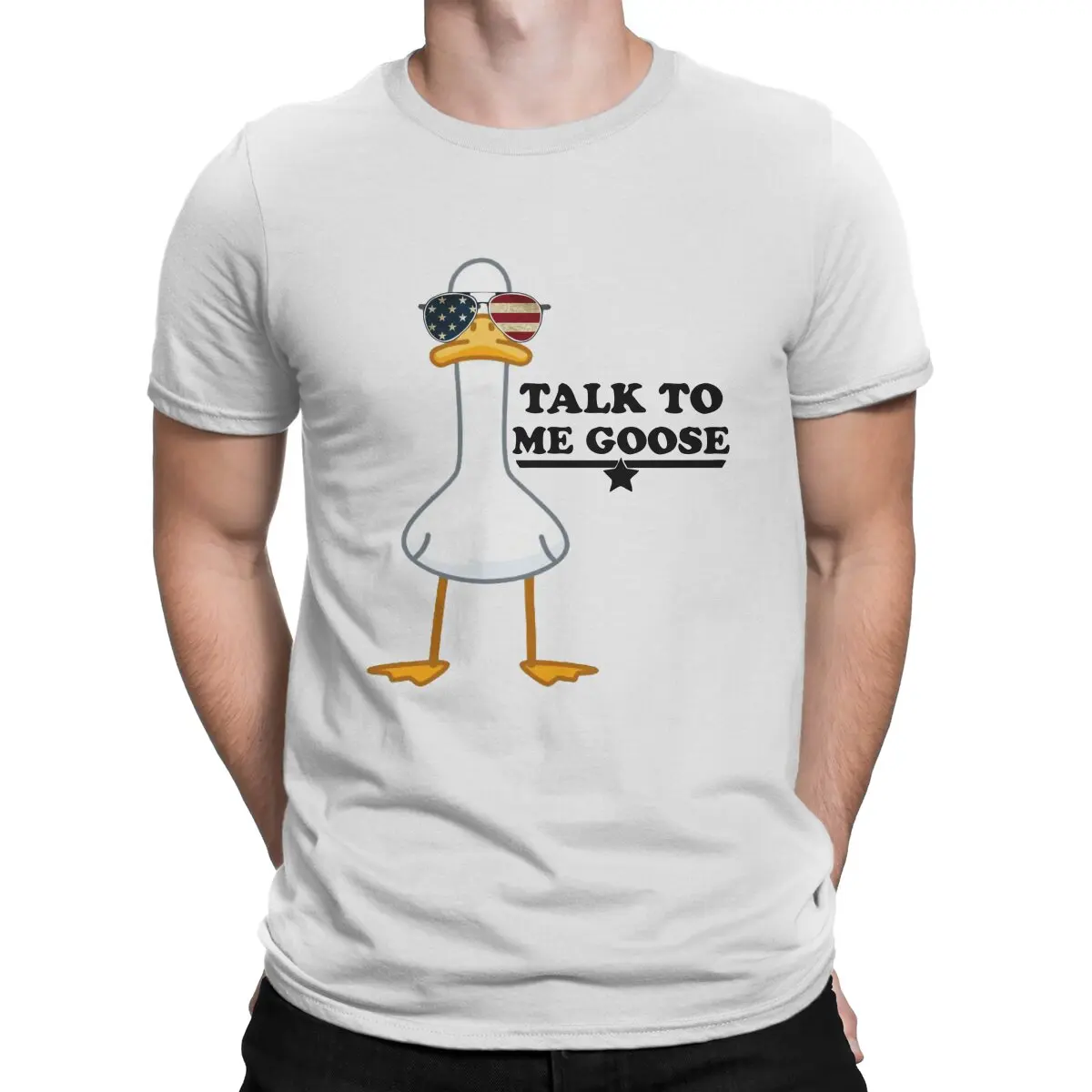 

Shades USA Funny Movie Saying Top Gun Animal Rights T-Shirt for Men Talk to Me Goose Novelty Cotton Tee Shirt Crewneck T Shirts