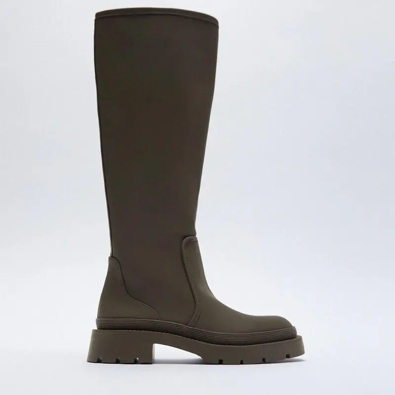 

Fashion Autumn Winter 2021 Female Motorcycle Wide Calf Long Knee-High Ride Boots Knee High Shoes With Leather Cossacks for Women