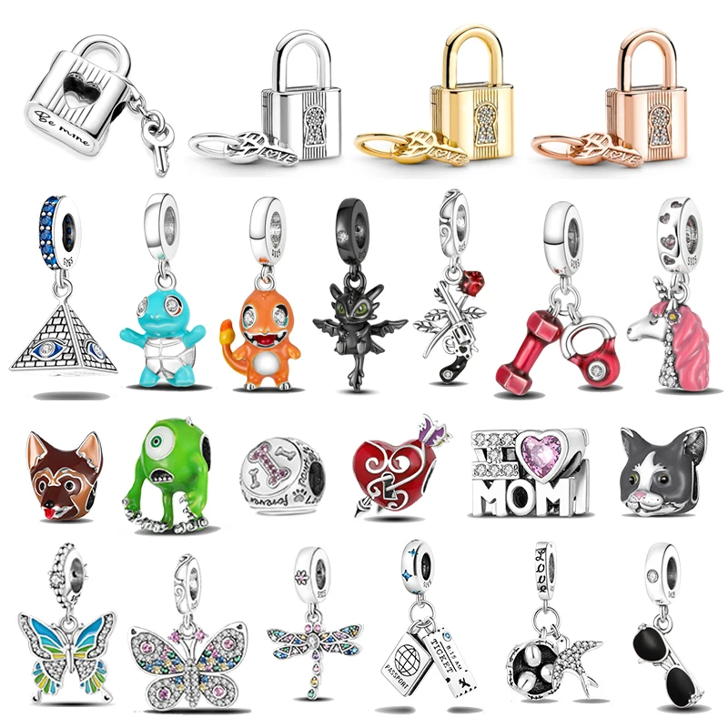 

2022 New 925 Sterling Silver Padlock Key Dangle Charms Fit Pandora Original 925 Bracelet Beads for Women Fine Diy Jewelry Gift