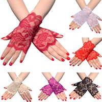 1pair fashion women lace gloves elastic spring summer sunscreen short fingerless driving gloves half finger mittens