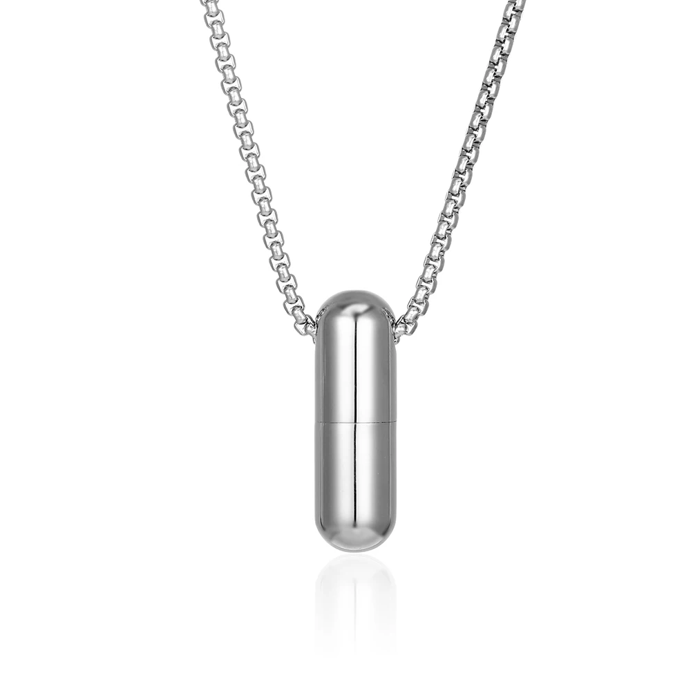 

New Arrival Pill Cremation Openable Silver Color Beads Chain Fashion Pendant Necklace Ash Jewelry Men Gift In Stainless Steel