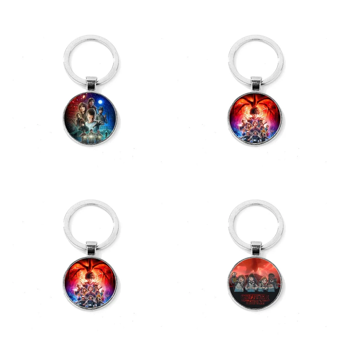 

Stranger Things Keychain Popular American TV Figure Glass Cabochon Keyring Bag Decorative Pendant Key Chain Best friend Gifts