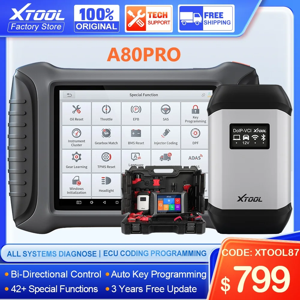 Инструмент Диагностический XTOOL A80Pro для всех систем автомобиля с программированием ЭБУ/кодированием Двунаправленного управления 42 функции сброса ключевой программатор