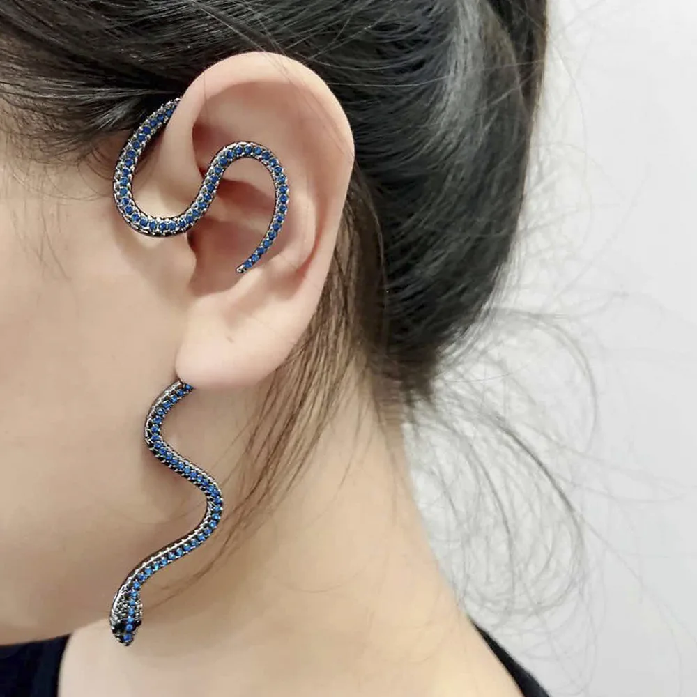 

Retro Snake Earrings Women's Design Sense Earrings Trendy Ear Bone Clips Exaggerated Shiny Ear Clip Jewelry Accessories