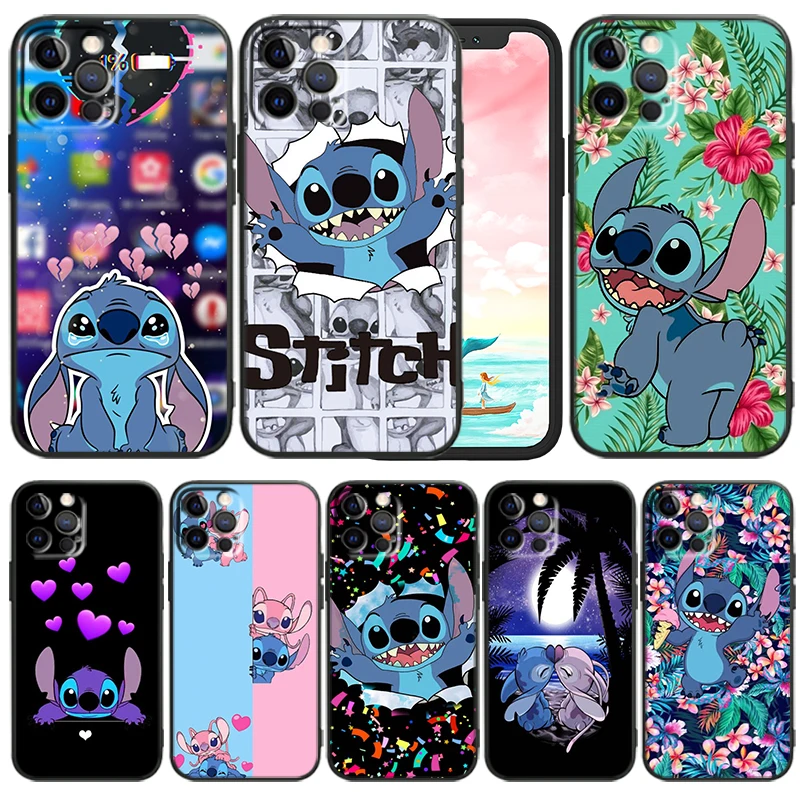 

Disney Cartoon Stitch Phone Case For iPhone 14 13 12 Mini 11 XS Pro Max X XR 8 7 6 Plus 5 SE 2020 Black Funda TPU Cover