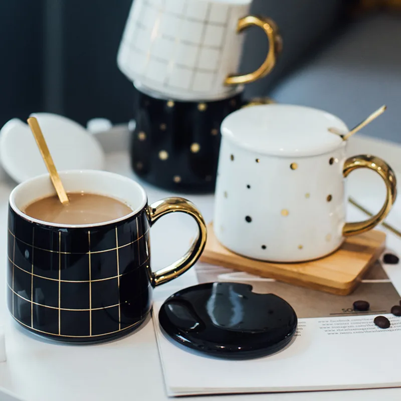 

Luxury geometric ceramic lattice dot simple pattern cup coffee golden breakfast cup milk drink water creative gift couple