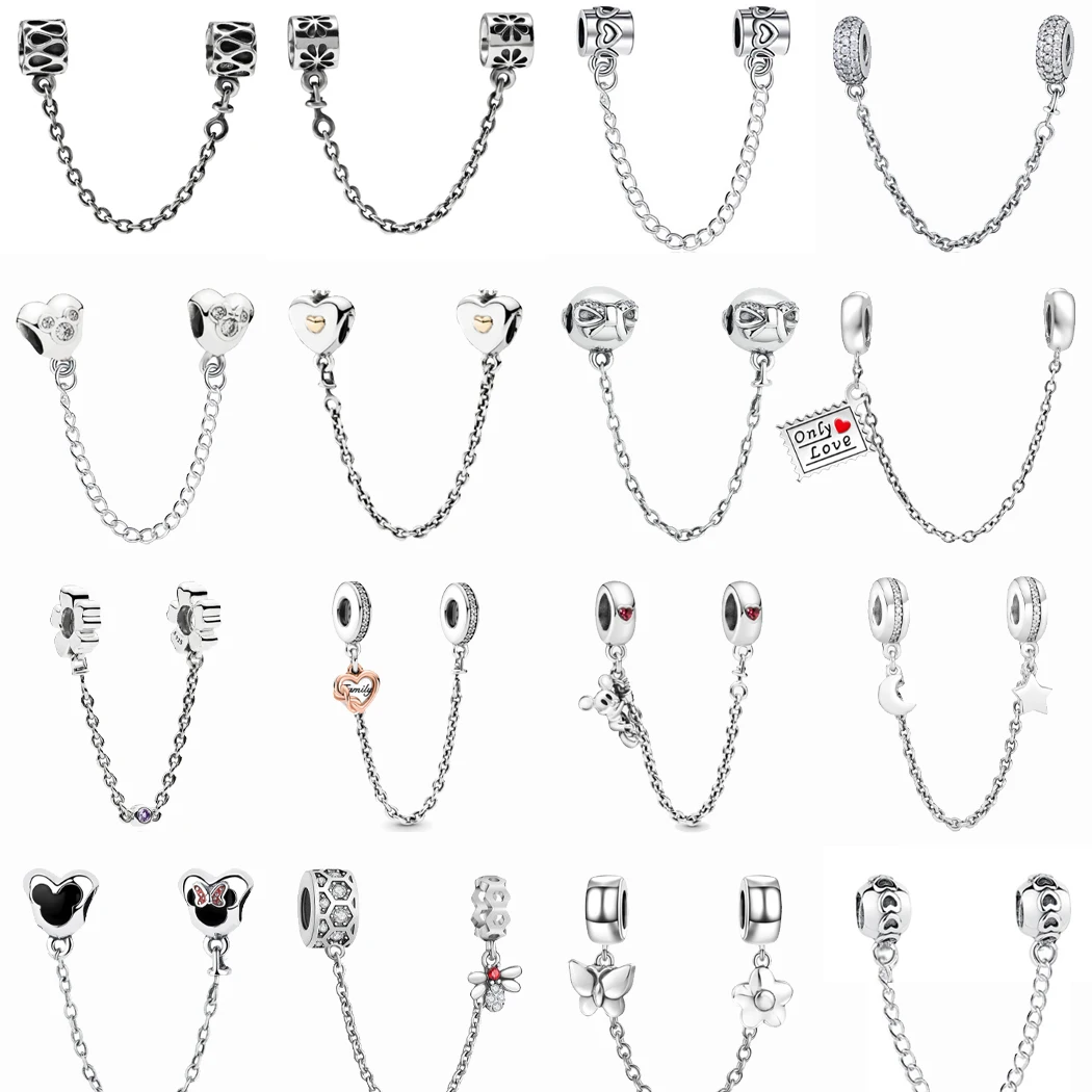 

New 2022 Sumner Classic 925 Sterling Silver 26 Types Safety Chain Beads Charms Fit Original Pandora Bracelets Women DIY Jewelry