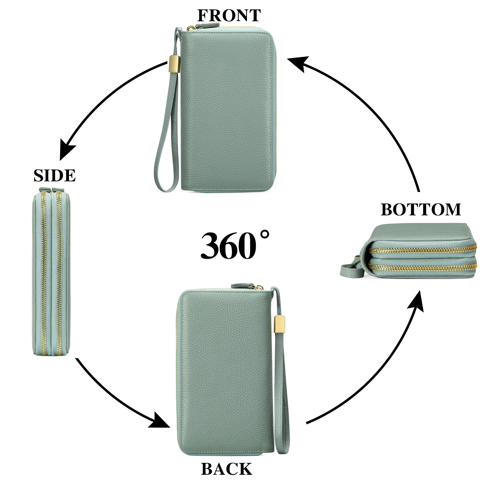 Fashion Double Zipper Long Genuine Leather Women Wallet Female Purses Coin Purse Card Holder Large Capacity Wrist Handbag