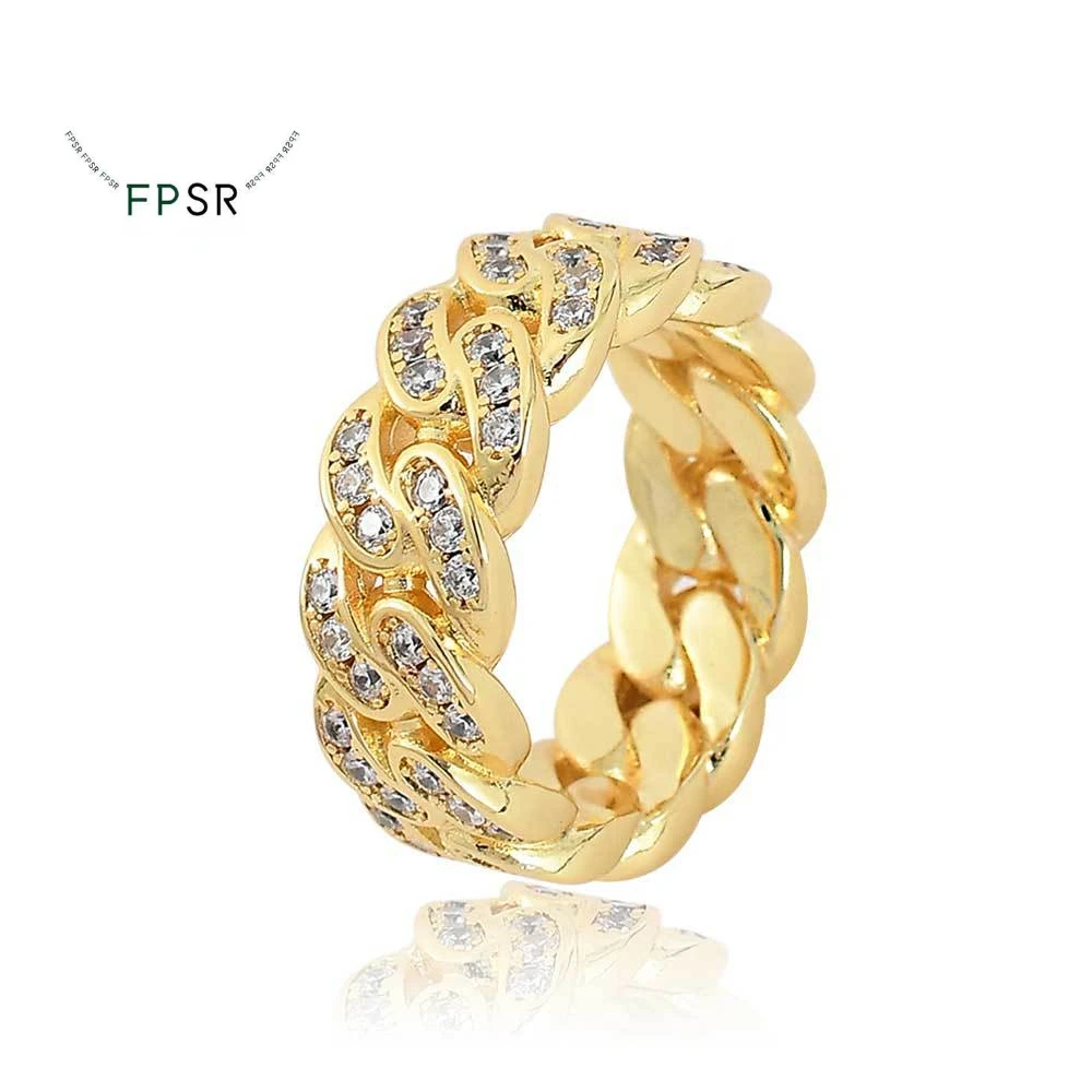 

Fpsr Punk Miami Cuba Zircon 8mm Hip Hop 18k Gold Rings for men Women Fashion Silver Color Rhinestone Jewelry Gift