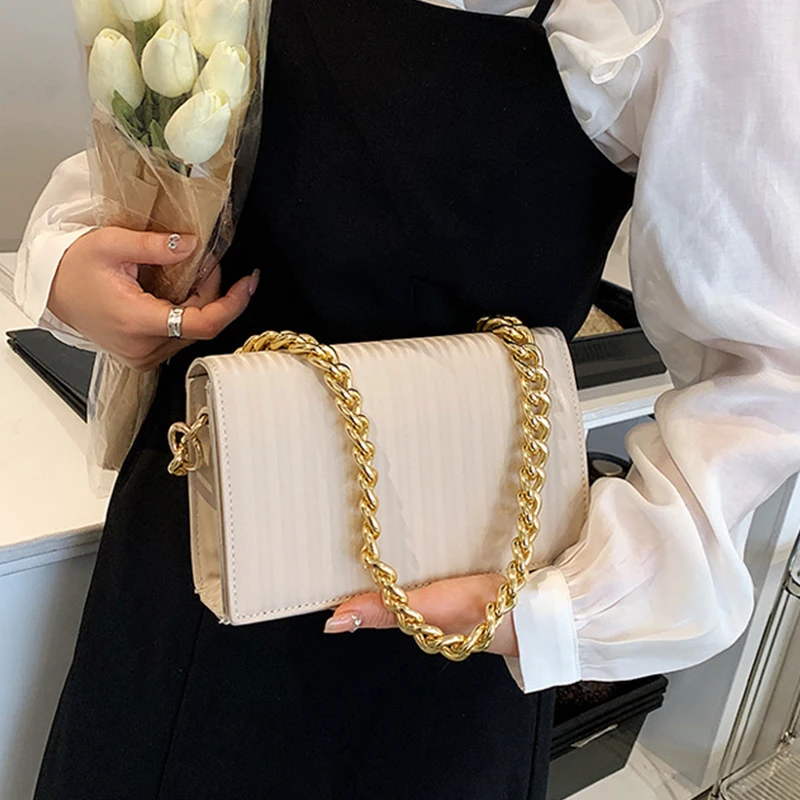 2023 Fashion Plaid Shoulder Bags Thick Chain Underarm Bags for Women Brand Designer Handbags and Purses Ladies Crossbody Bag