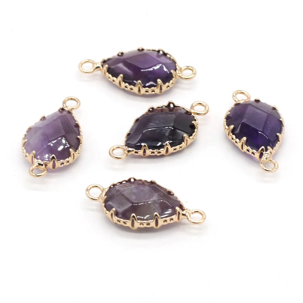 

Amethyst Natural Stone Faceted Flat Drop Edging Connector Energy Ore Charm Jewelry Making Necklace Hanging Accessory Gift Party