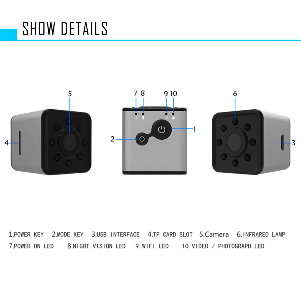 Оригинальная мини-камера SQ13 Wi-Fi Full HD 1080P Спортивная видеокамера 155 ночное видение