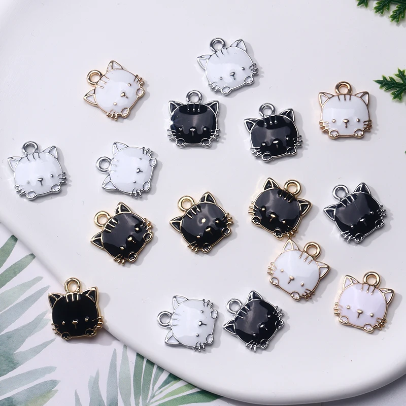 

13*15mm 10pcs Enamel Silver Plated/Gold Cat Charm Pendant For Jewelry Making Bracelet Necklace Earrings DIY Accessory Materials