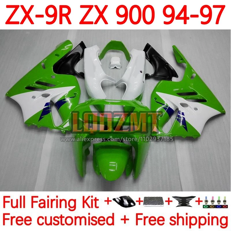 

Green white Fairing For KAWASAKI NINJA ZX-9R ZX 9R 900 CC 9 R 900CC ZX9R 1994 1995 1996 1997 ZX900 C 94 95 96 97 Frame 23No.13