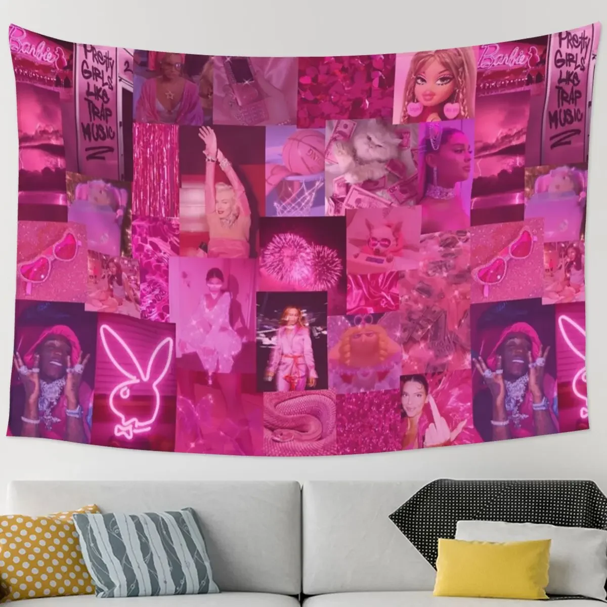 Ярко-розовый эстетический гобелен Collag искусство настенный подвесной домашний