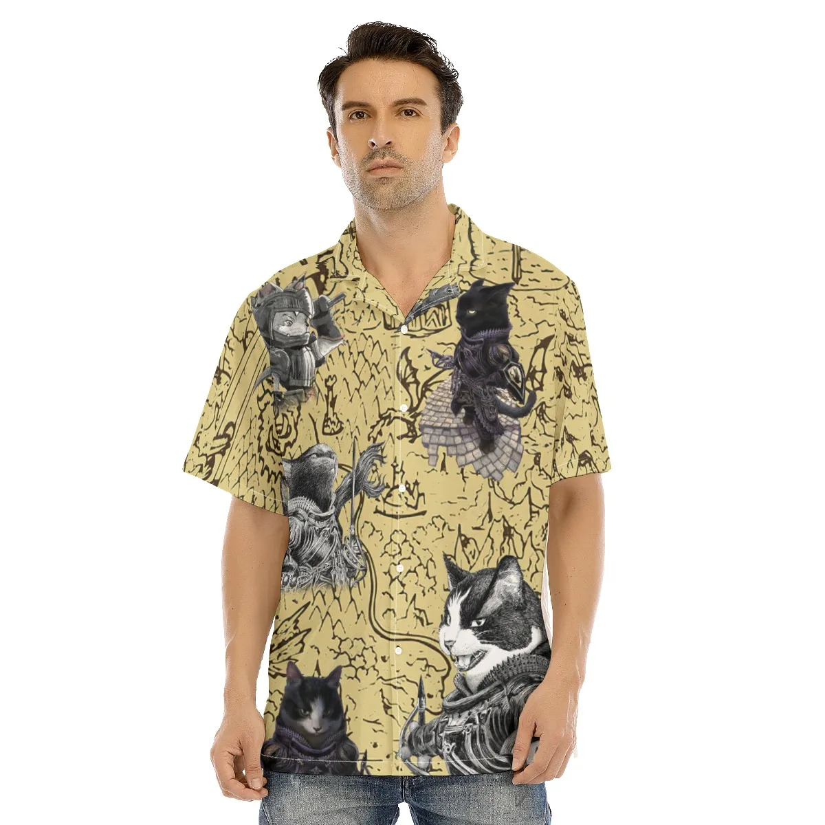 

New Men's Shirt Cool Cats Painting 3D Print Cat Rider Tops Vintage Color Clothing y2k Button Shirts Summer for Men