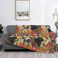 Because Pugs Autumn Flower Blanket Flannel Winter Cute Dog Breathable Lightweight Thin Throw Blanket for Home Bedroom Bedspread