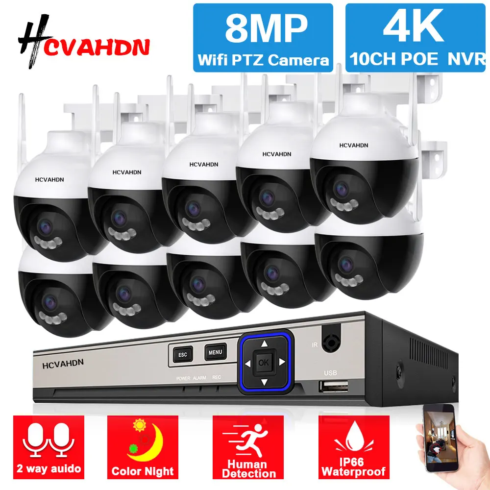 

8CH 4K CCTV Security Camera System Set 2 Way Audio XMEYE 8MP 10CH POE NVR Security System With Auto Tracking 4K Wifi PTZ Camera