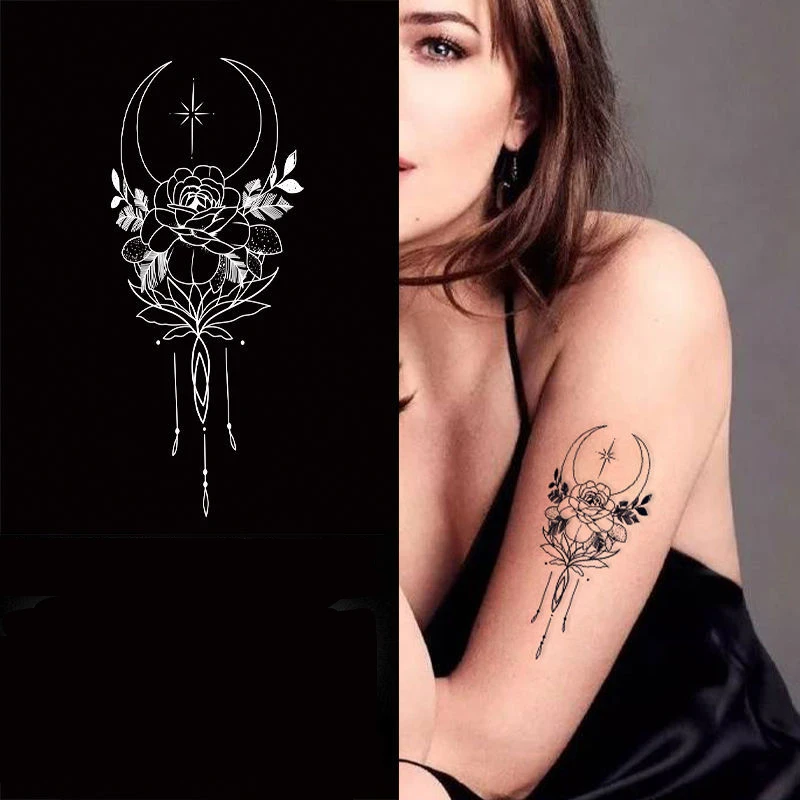 

2022 Bohemian Moonlight Lotus Totem Art Waterproof Juice Tattoo Stickers for Woman Man Moon Fake Tattoo Body Temporary Tattoo