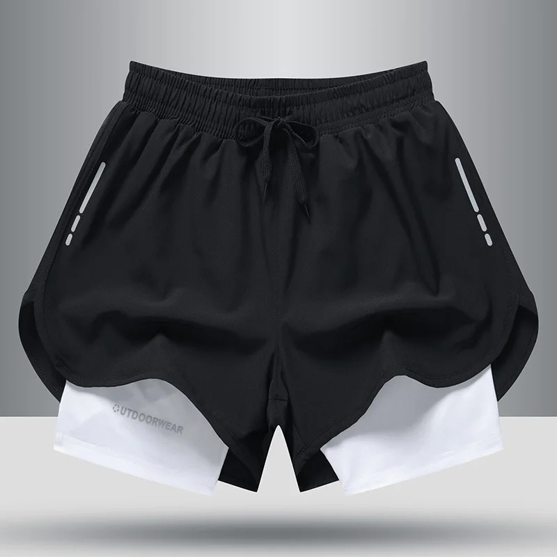 Men Quick Drying Trunks  Basketball Marathon Running Fitness Three Point Shorts FakeTwo Pairs Of Anti-slip Bathing Slips