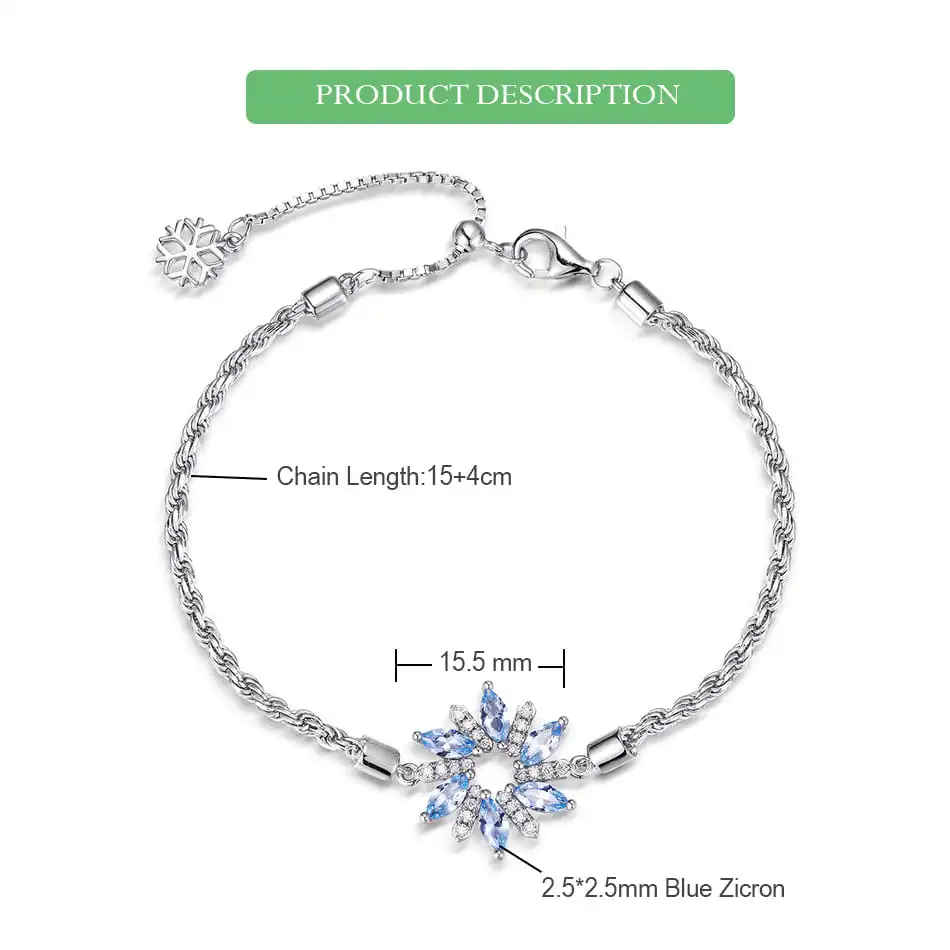 Женский браслет со снежинками из серебра 925 пробы 2 5x2 5 мм