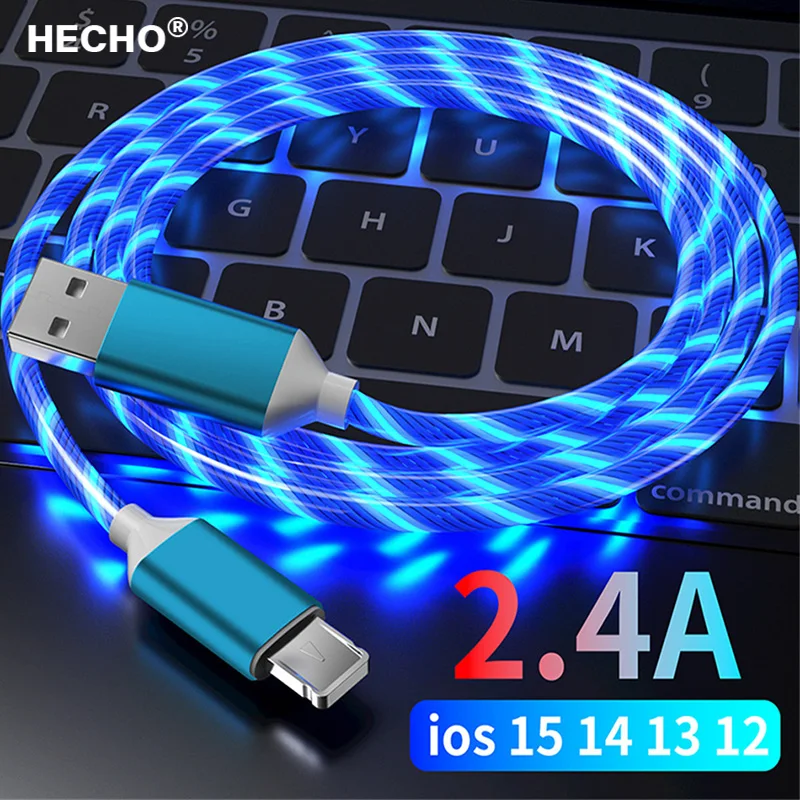 

Светящийся кабель со светодиодной подсветкой, кабель Micro USB Type-C для iPhone 13 Pro, Samsung S8, S9, Huawei, зарядка данных, USB C, зарядный провод