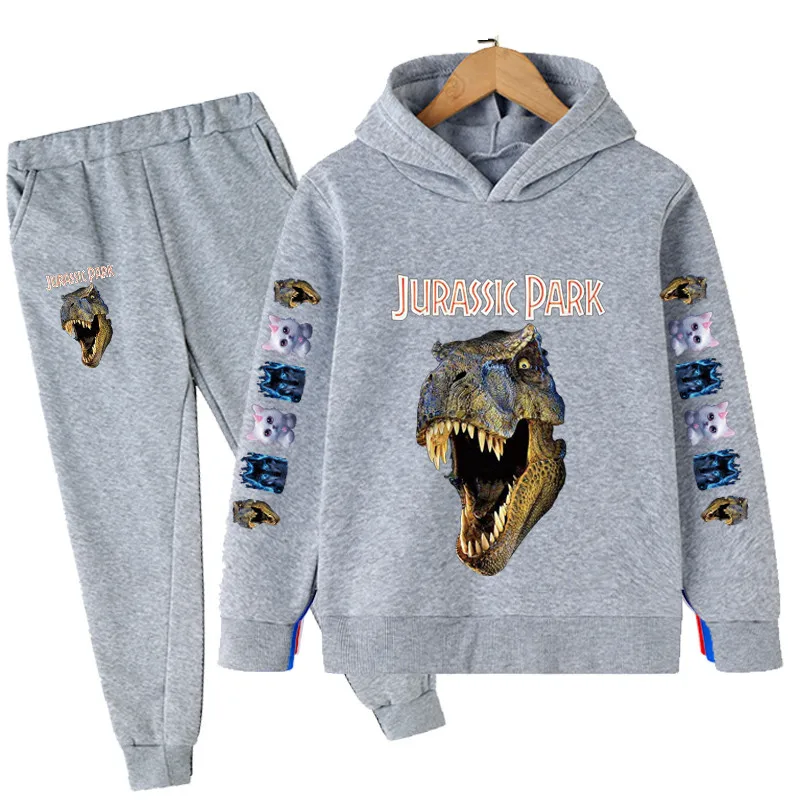 

Jurassic Park Cartoon Long Sleeve Hoodies+Pants Set For Kids Cotton Sweatshirt Suit For Toddler Boys Tracksuit Girl Clothes Sets