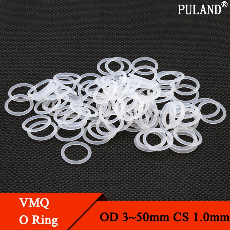 50Pcs White Silicone O Ring Gasket CS 1mm OD 3 ~ 50mm Food Grade Waterproof Washer Rubber Insulate Round O Shape Seal