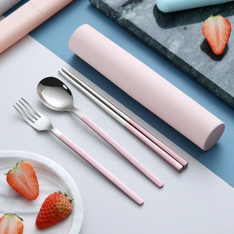 

304 Portable Cutlery Set Dinnerware Tableware Set High Quality Stainless Steel Fork Spoon Chopsticks Travel Flatware with Box