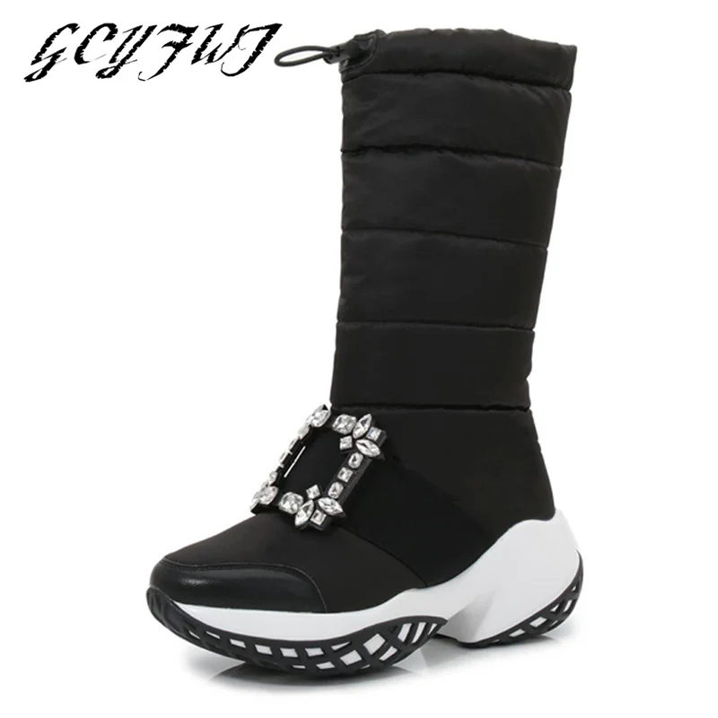 

2022 New Design Women Mid Calf Boots Winter Plus Velvet Woman Shoe Fashion Female Non-slip Casual Bootie Front Black White Boot