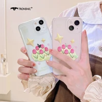 tulip flower ins phone case for iphone 13 12 11 pro max xs max xr soft silicone luxury pink cute cartoon star funny covers funda