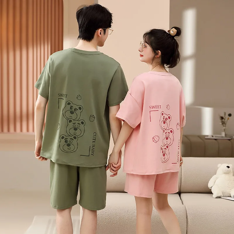 2023 New Pajamas Couple Summer Short-sleeved Cotton Korean Casual Home Service Two-piece Suit Comfortable and Soft Leisure Wear