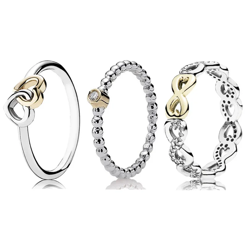 Original Two Tone Infinite Love Entwined Hearts Silver Beads Ring 925 Sterling Silver Ring For Europe Jewelry