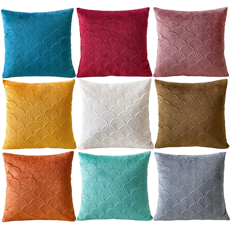 

Scallop Design Velvet Cushion Cover 45x45cm High Quality Decorative Pillow Cover for Livingroom Decor Sofa Pillowcase Beige Grey