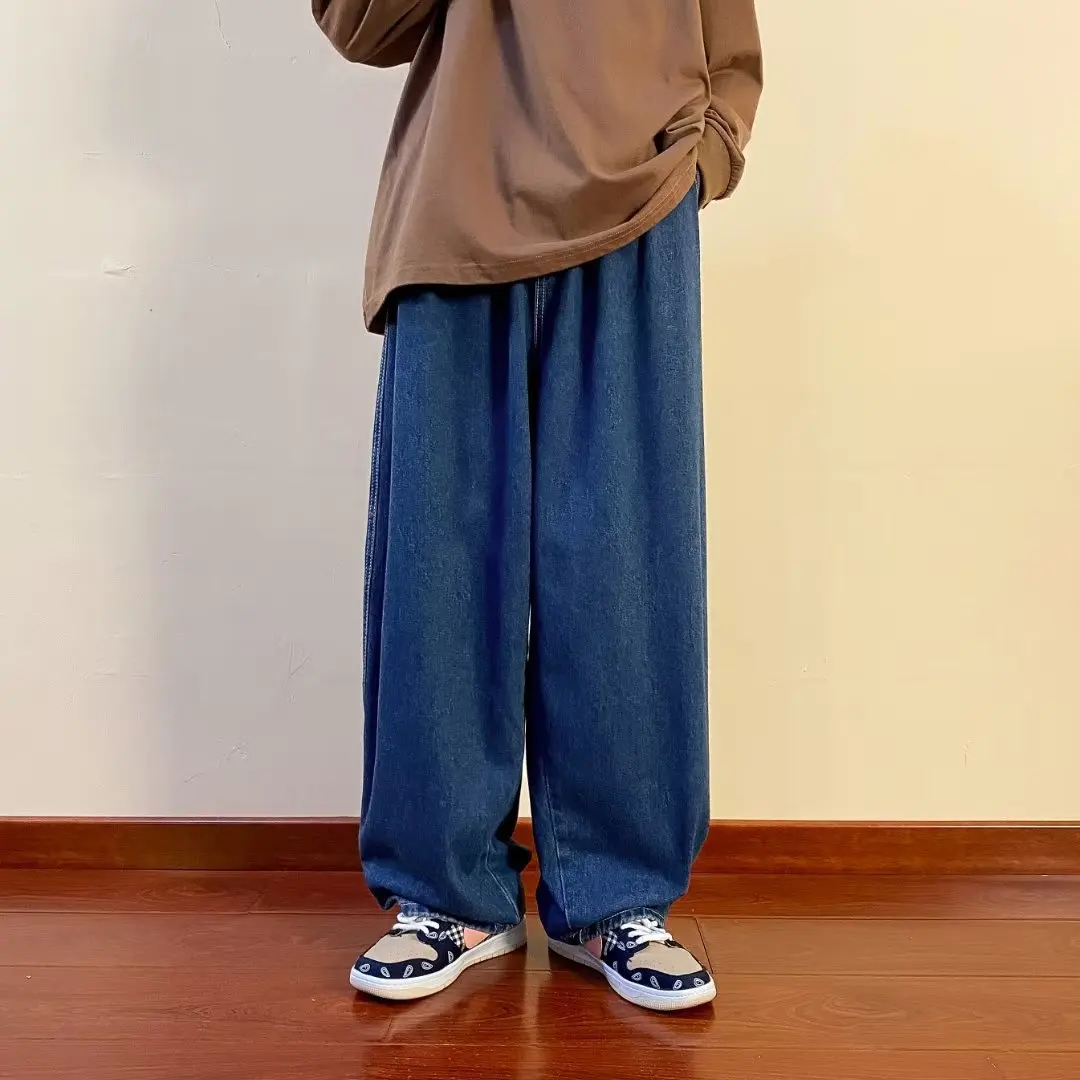 Oversized Baggy Jeans for Men Solid Denim Trousers Casual Straight Wide Pants Fashion Streetwear Plus Size Bottoms Male Clothes