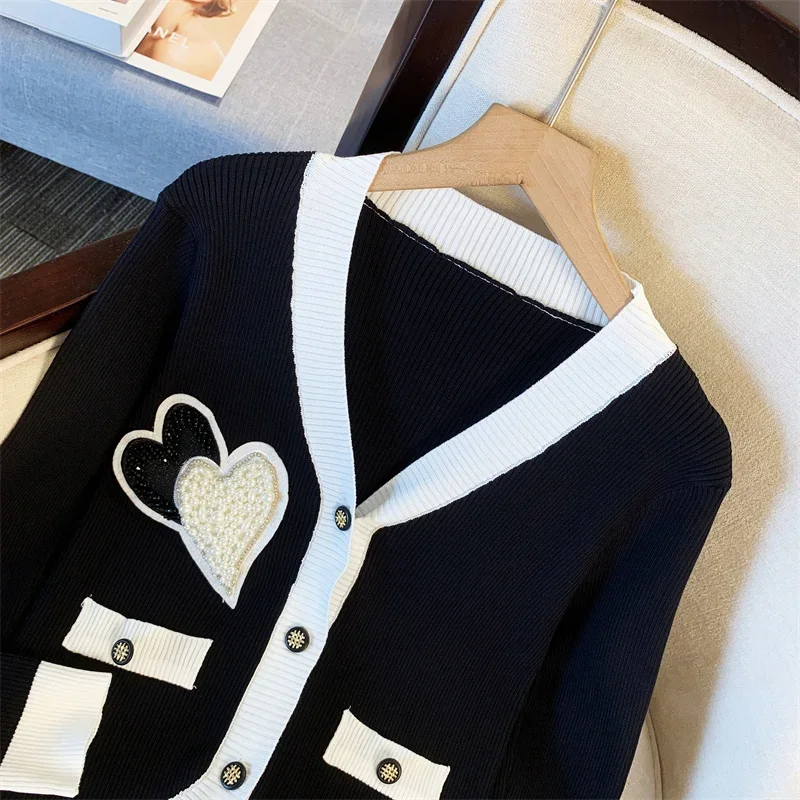 Корейский модный милый вязаный кардиган женский шикарный свитер с v-образным