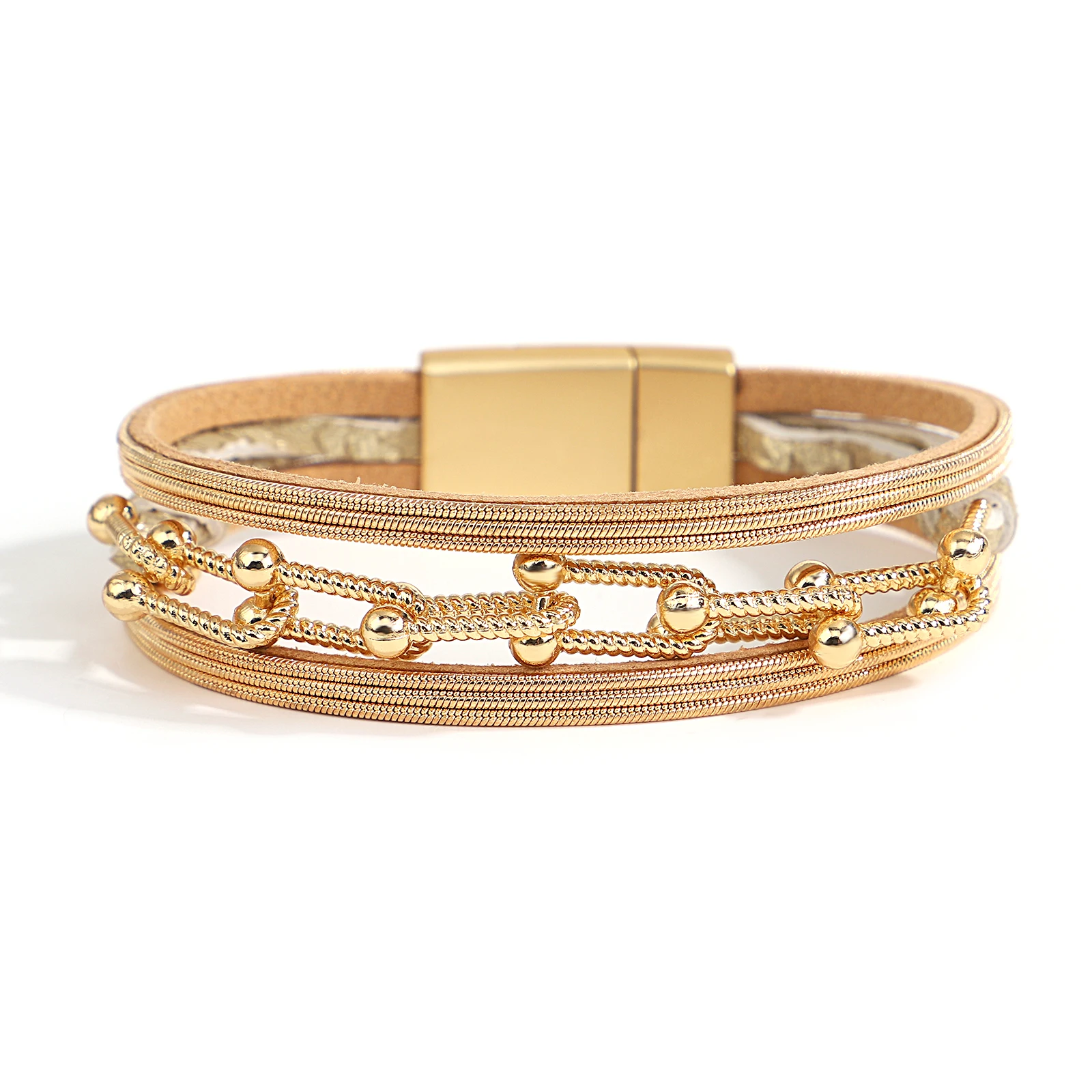 

Женский кожаный браслет с шармами ALLYES, U-образный браслет в стиле бохо, с металлическими бусинами