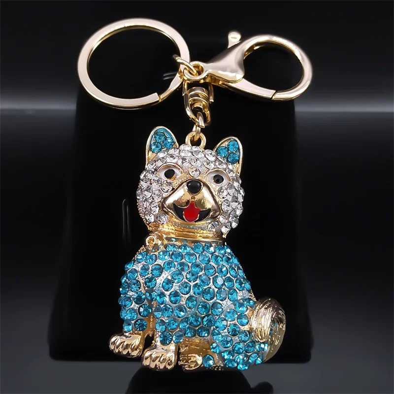 

Dog Pug Keyring Holder for Women Crystal Alloy Gold Color Pet Lover Bag Handbag Key Buckle Chain Animal Jewelry llavero K5207S01