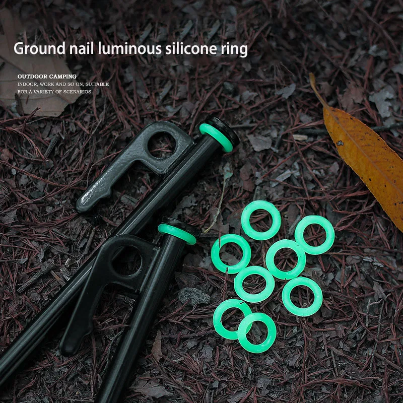 

20pcs Outdoor Multifunctional Ground Nail Fluorescent Circle Luminous Luminous Silicone Ring Camping Tent Sky Curtain Nail Ring