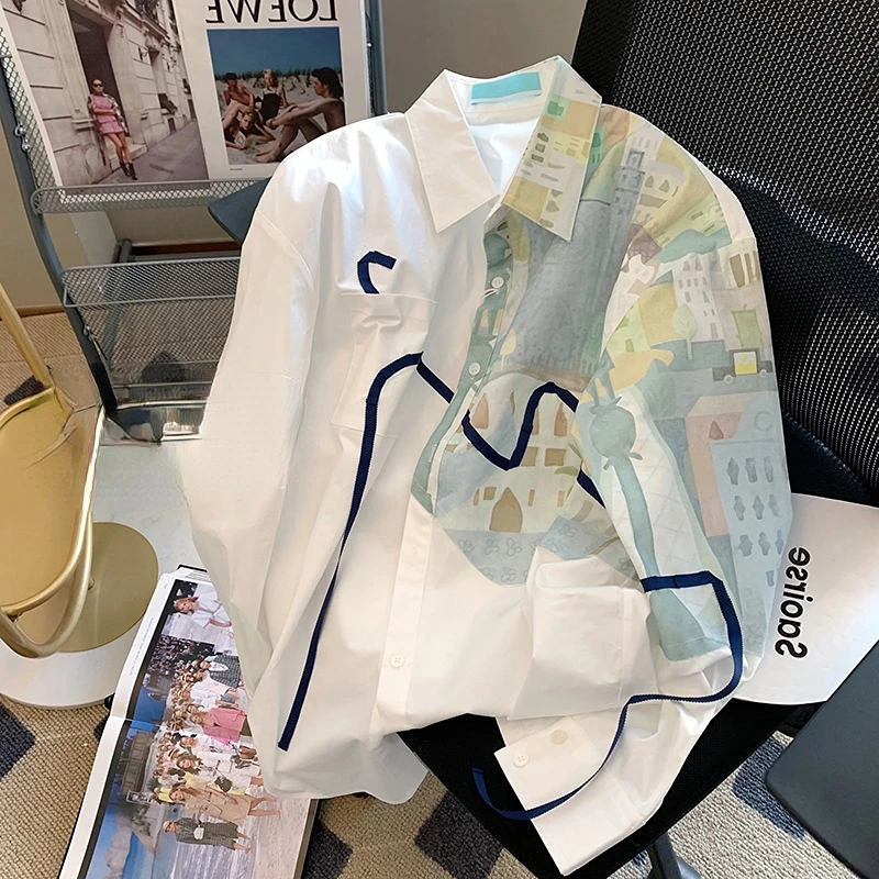 

Женская хлопковая рубашка с длинным рукавом, с принтом, G324