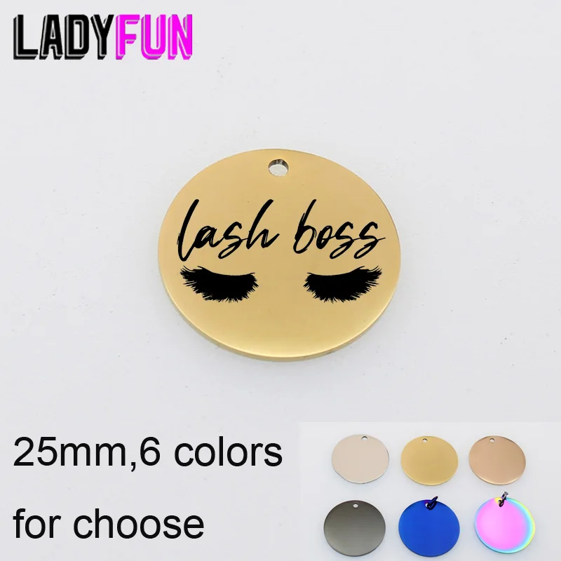 Stainless Steel Lash Boss Charms Laser Word Letters DIY Charms High Polish Pendant  25mm 10pcs