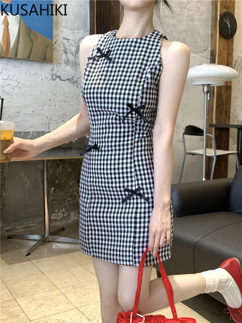 Платье женское клетчатое трапециевидное в стиле ретро без рукавов