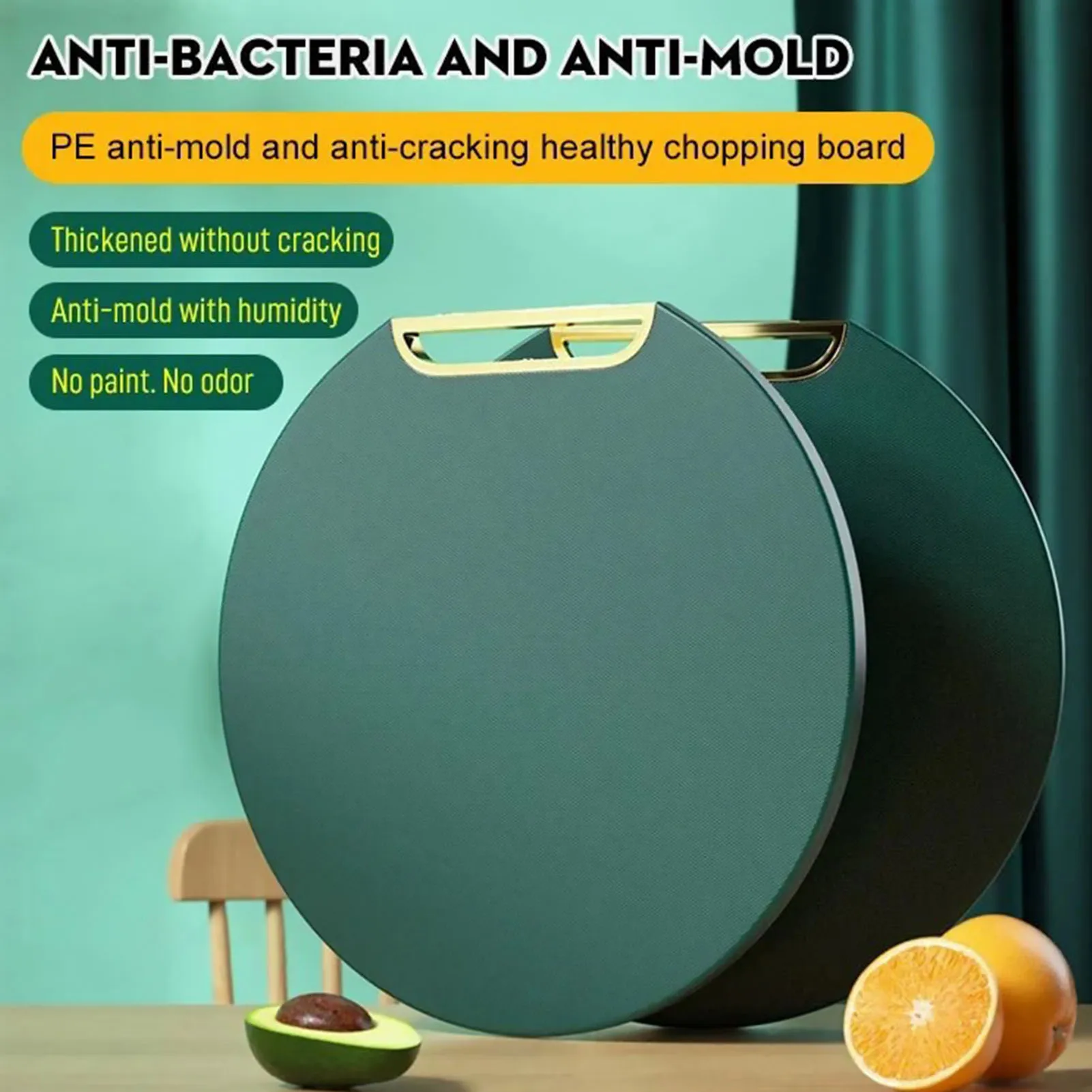 

Vertical Kitchen Cutting Boards Round Chopping Board with Storage Mildew-proof Non-slip Thickened Rotatable Green Sticky Pad