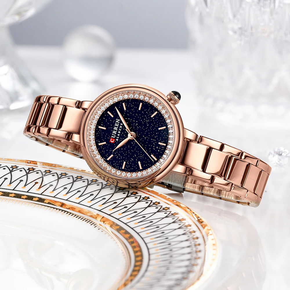CURREN 5pcs Set Watch Set For Women Luxury Stainless Steel waterproof Analog Ladies Quartz Wristwatch Fashion Bracelet Watch