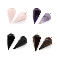 amethyst pendulum natural stone charms black agate pendants for diy jewelry making necklace earrings conical rose quartz charms
