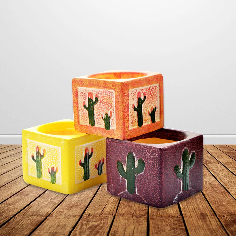 Домашний сад мини-милый ручная роспись кактус квадратный керамический сочный