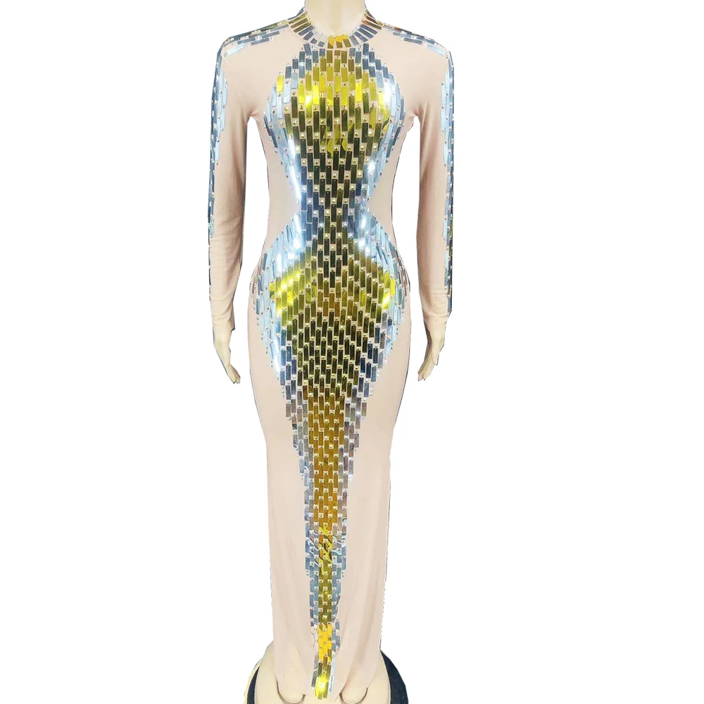 Женское блестящее платье телесного цвета с блестками сексуальное женское костюм