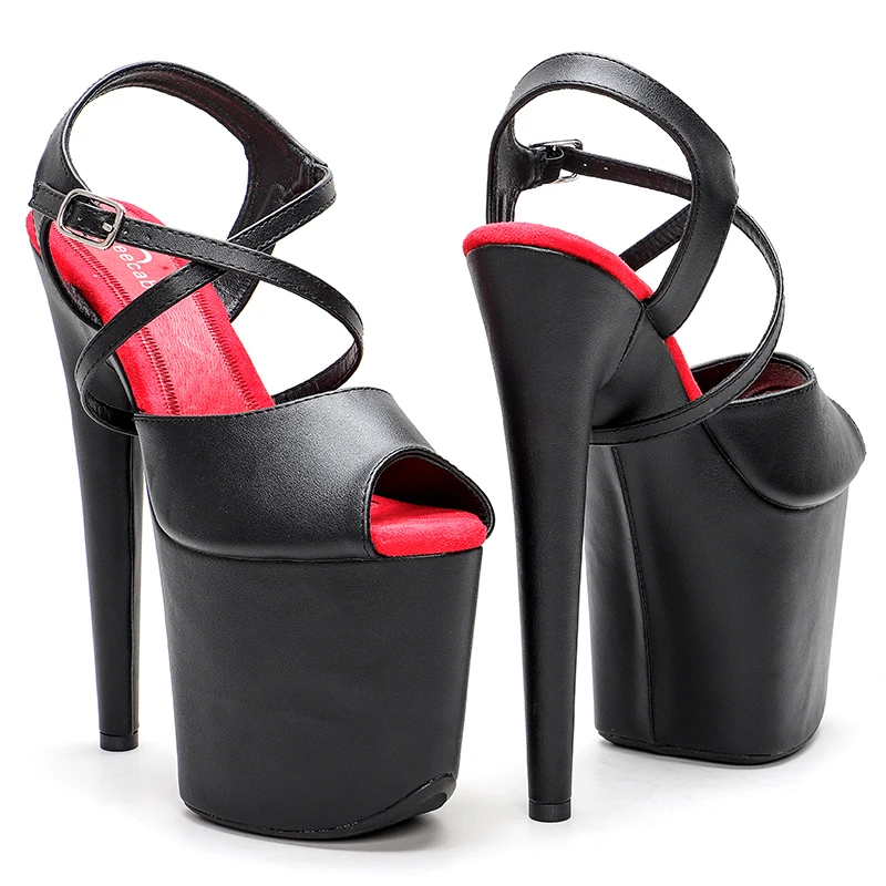 Leecabe 8inches matte PU high heel sandals 20cm sexy model shoes pole dance shoes