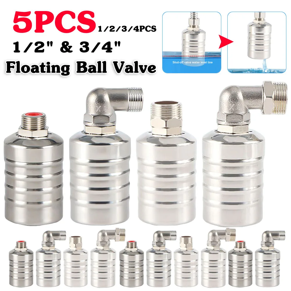 

1-5pcs Floating Ball Valve Automatic Water Level Control Valve Stainless Steel Float Valve Water Tank Water Tower Shutoff Valve
